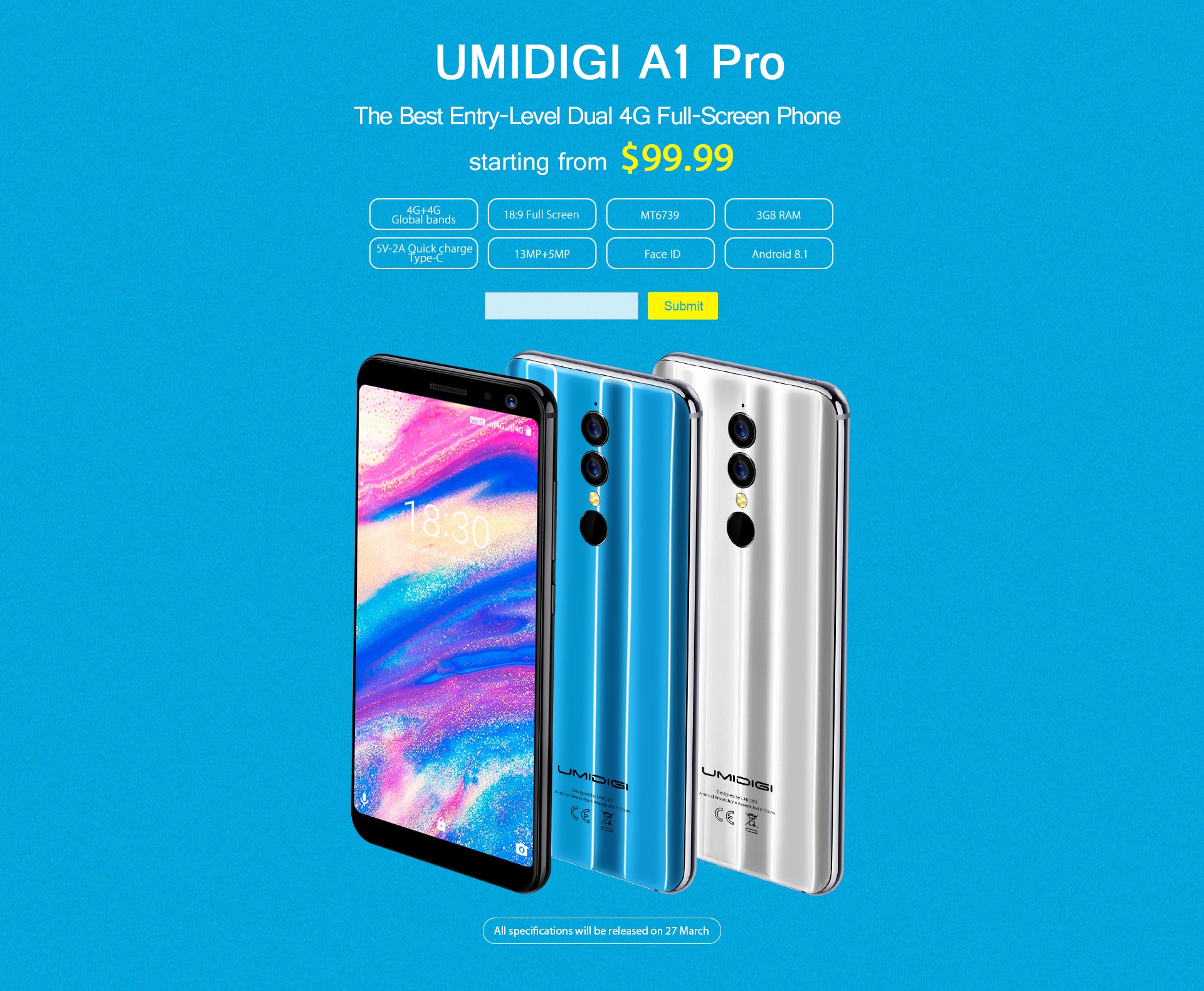 Umidigi A1 Pro viene con diseño y caracteristicas de vanguardia por un