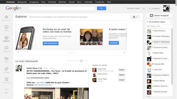 Pantallazo de la nueva interfaz de Google+