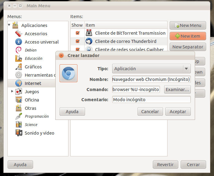 Chromium Alacarte Ubuntu 11.10