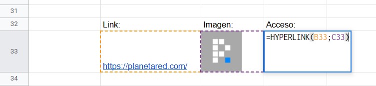 Nomenclatura para colocar imágenes con hipervínculos en Google Sheets